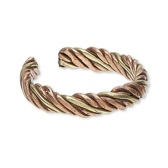 Handcrafted India Antiqued Brass and Copper Mixed Metal Twisted Adjustable Ring - Picture 1 of 1
